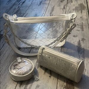 Chic Clear and White Quilted Bag Set NWOT